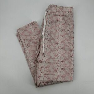Bevy Flog Pink Metallic Snakeskin Tapered Drawstring Pants Size 24 Glam Rock